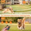 2 In 1 Wireless Dog Fence System With Training Collar Invisible Dog Fence Ip68 Waterproof With 722Ft Adjustable Range Beep Vibration  Static Shock