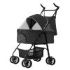4 Wheels Pet Stroller Foldable Carrier Strolling Cart Travel Jogger Pet Stroller With Removable Liner Storage Basket For Dog Cat